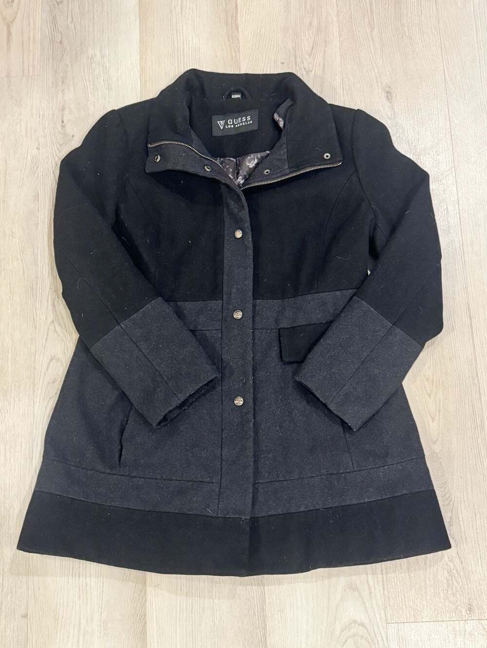 Guess Los Angeles Wool Blend Pea Coat Jacket Size XL Black